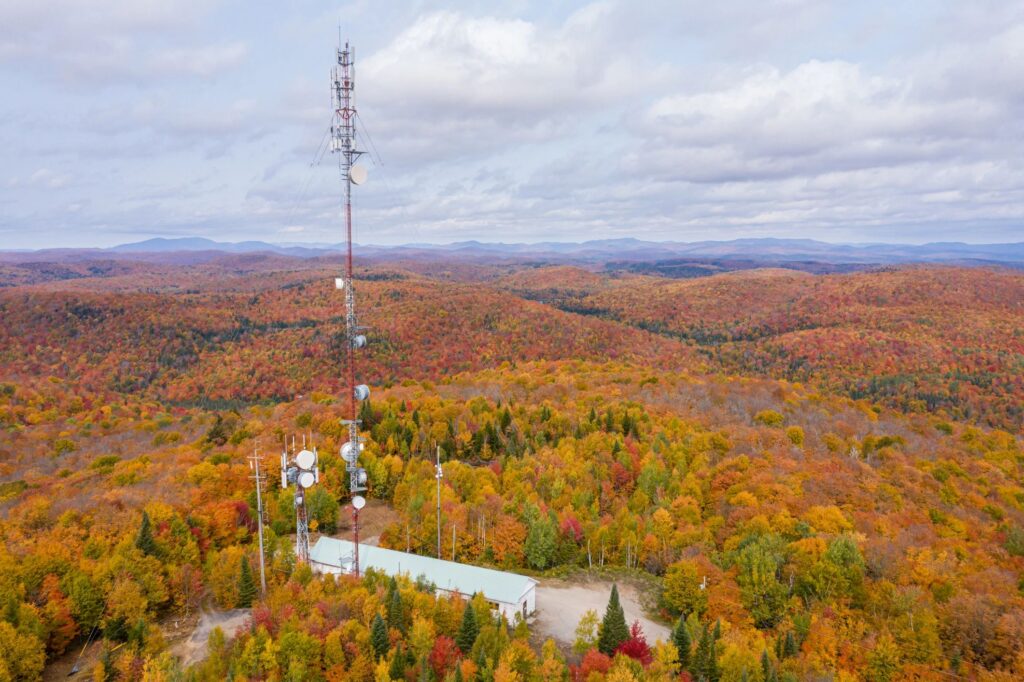 Cellular Antenna with Fall colors of a forest in Autumn Season
